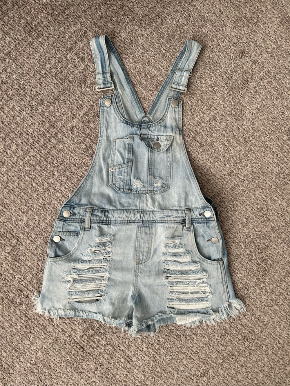 Rue21 Light Blue Distressed Denim Short Overalls